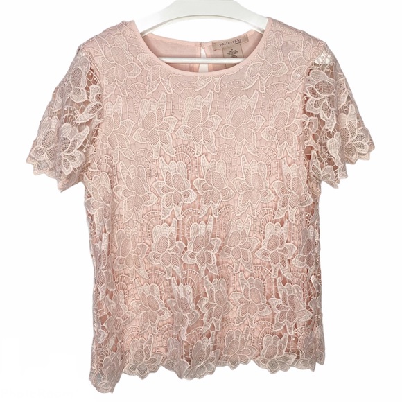 PHILOSOPHY Blush Pink Lacey Short Sleeve Top S - Picture 2 of 10